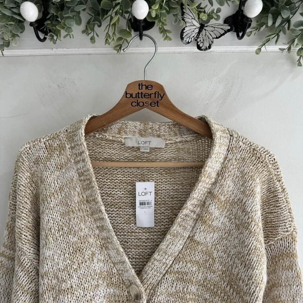 New Loft Marled Easy V Neck Cardigan Large Crop spring 25 DB - Picture 2 of 3